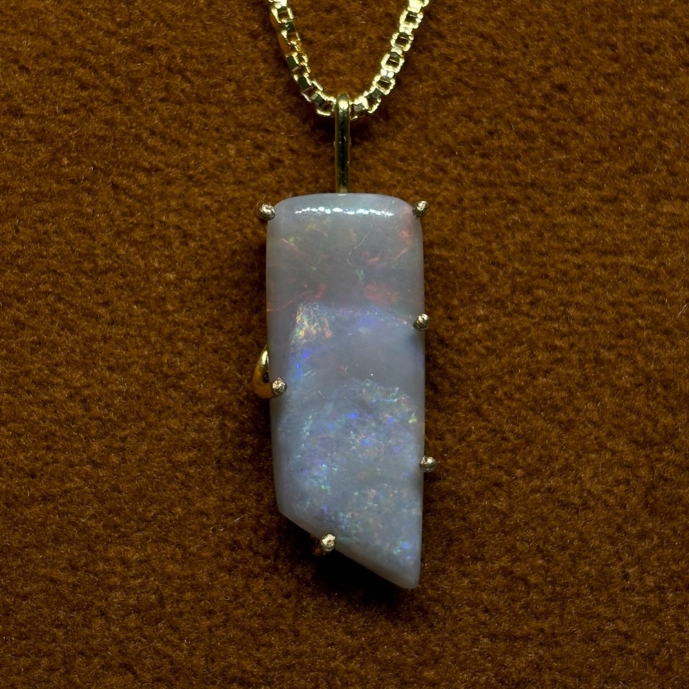 Incredible Double Mixed Patterned Freeform Cut Australian Mintabie Opal Necklace